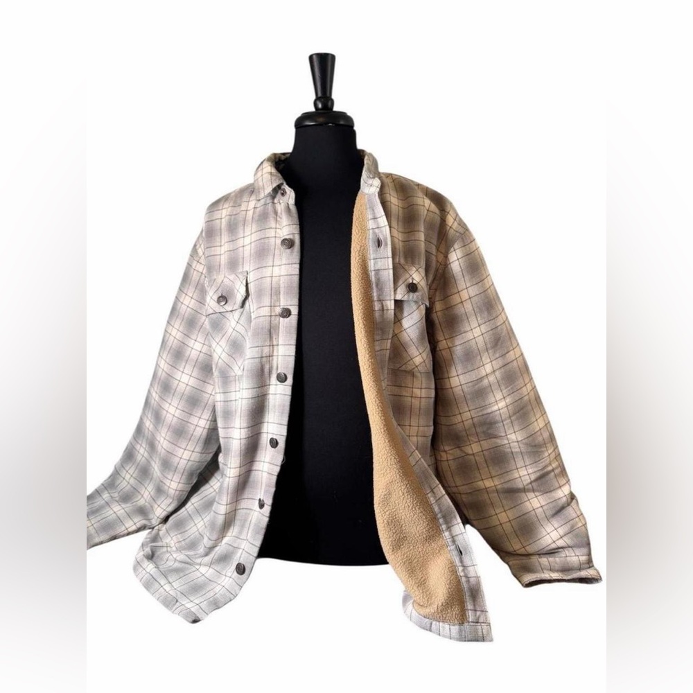 Wrangler Sherpa Lined Grey Plaid Flannel Jacket – Size XL